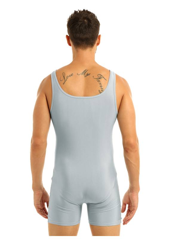 Men Sleeveless Stretchy One Piece Solid Gymnastics Unitard thumb