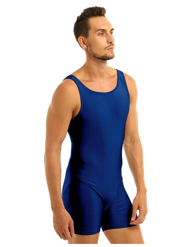 Men Sleeveless Stretchy One Piece Solid Gymnastics Unitard thumb