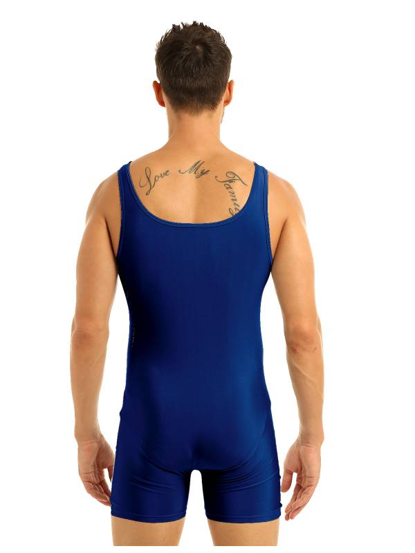 Men Sleeveless Stretchy One Piece Solid Gymnastics Unitard thumb