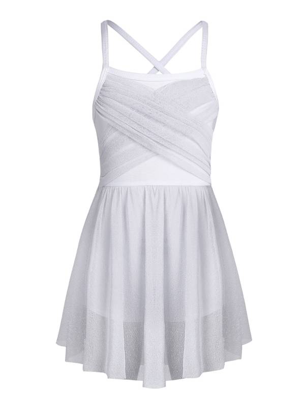 Kids Girls Glittery Mesh Lyrical Dance Gymnastics Leotard Dress thumb