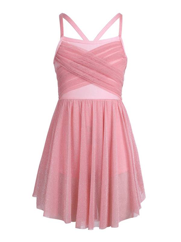 Kids Girls Glittery Mesh Lyrical Dance Gymnastics Leotard Dress thumb