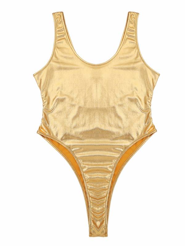 Women Glossy Sleeveless High Cut One-piece Swimsuits thumb