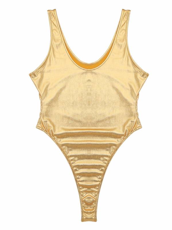 Women Glossy Sleeveless High Cut One-piece Swimsuits thumb