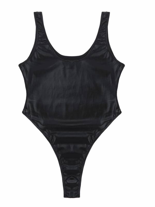 Women Glossy Sleeveless High Cut One-piece Swimsuits thumb