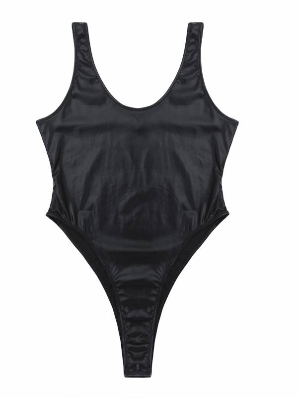 Women Glossy Sleeveless High Cut One-piece Swimsuits thumb