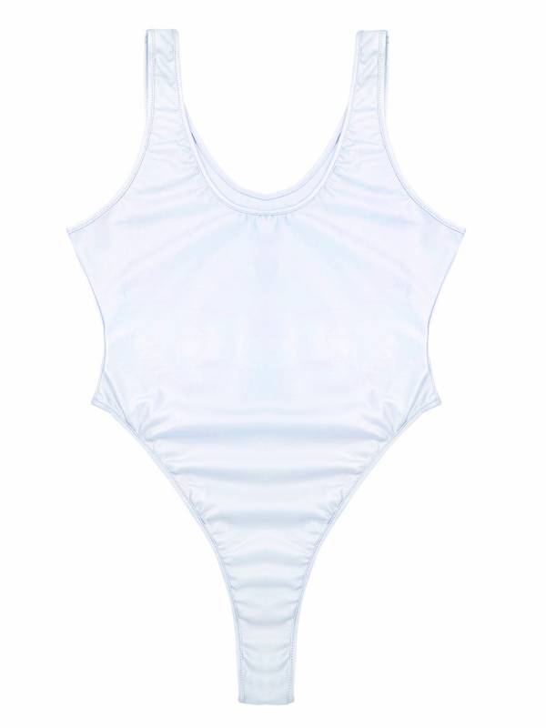 Women Glossy Sleeveless High Cut One-piece Swimsuits thumb