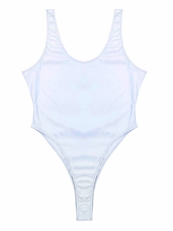 Women Glossy Sleeveless High Cut One-piece Swimsuits thumb