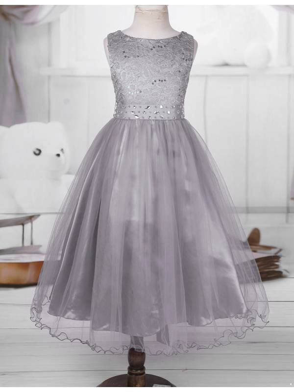 Toddler/Kids Girls Sequined Lace Mesh Flower Girl Dress thumb