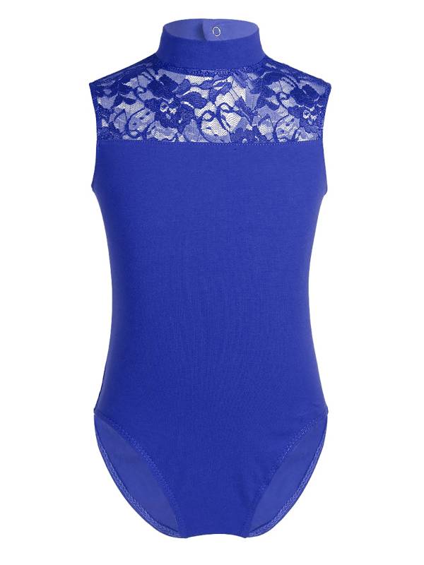 Kids Girls Sleeveless Turtle Neck Lace Ballet Dance Leotard thumb