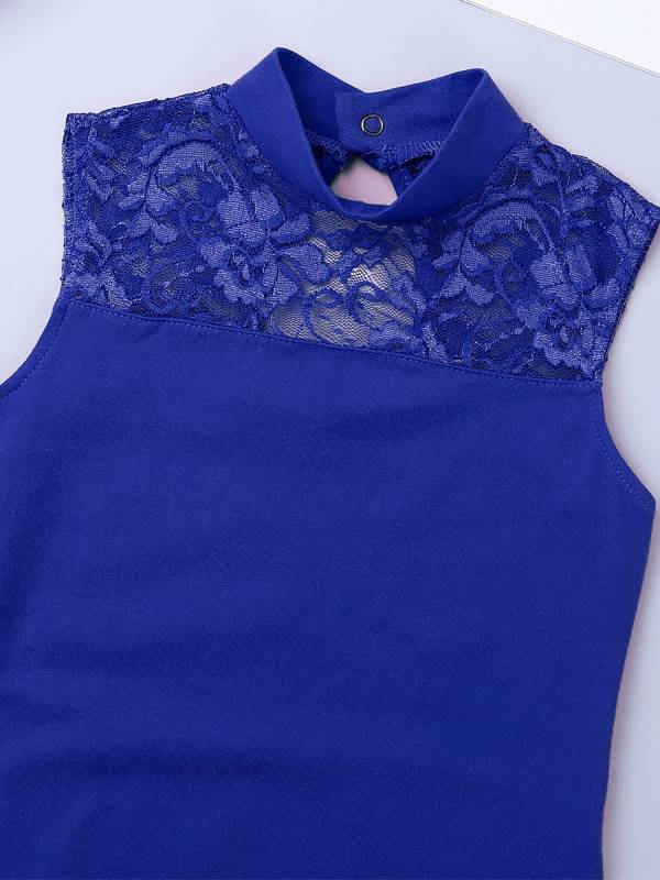 Kids Girls Sleeveless Turtle Neck Lace Ballet Dance Leotard thumb