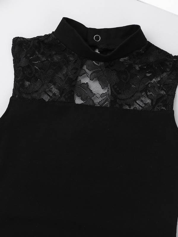 Kids Girls Sleeveless Turtle Neck Lace Ballet Dance Leotard thumb