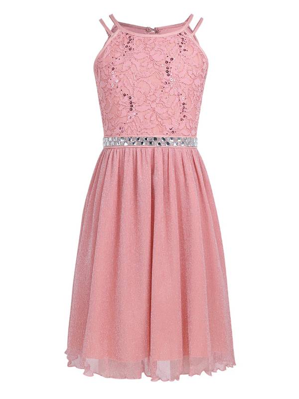 Kids Girls Sequined Floral Lace Tank Dress thumb