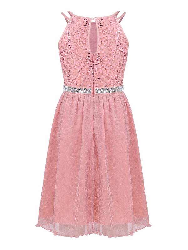Kids Girls Sequined Floral Lace Tank Dress thumb