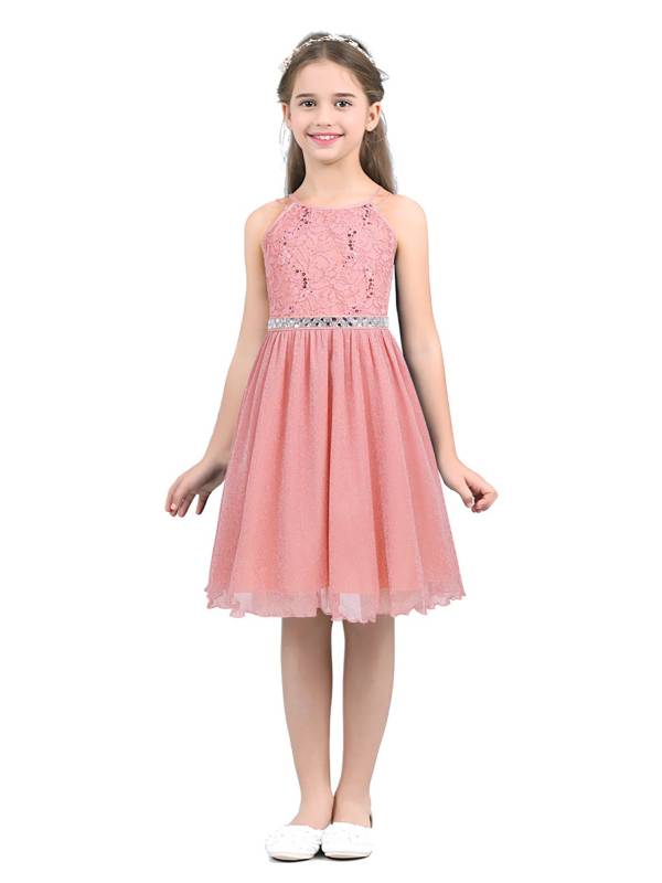 Kids Girls Sequined Floral Lace Tank Dress thumb