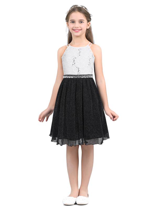Kids Girls Sequined Floral Lace Tank Dress thumb