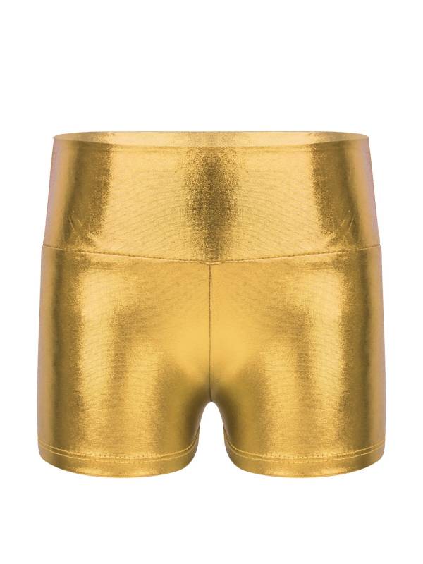Kids Girls Metallic Shiny High Waist Gymnastic Shorts thumb