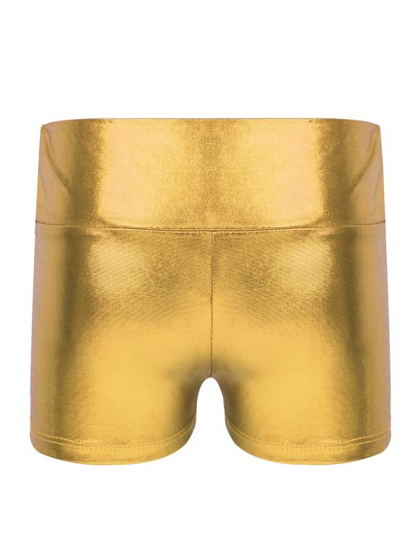 Kids Girls Metallic Shiny High Waist Gymnastic Shorts thumb