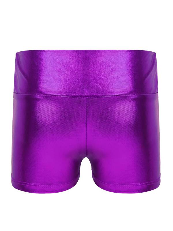 Kids Girls Metallic Shiny High Waist Gymnastic Shorts thumb