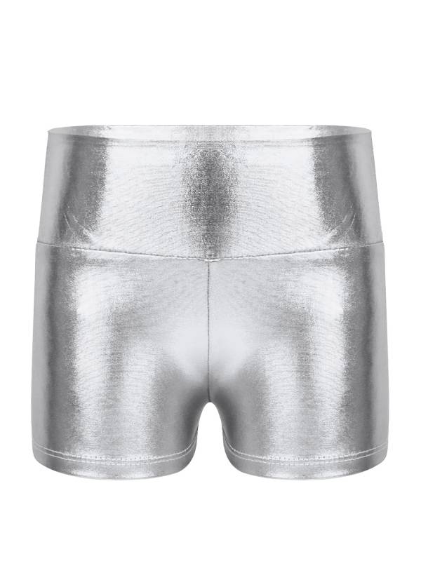 Kids Girls Metallic Shiny High Waist Gymnastic Shorts thumb