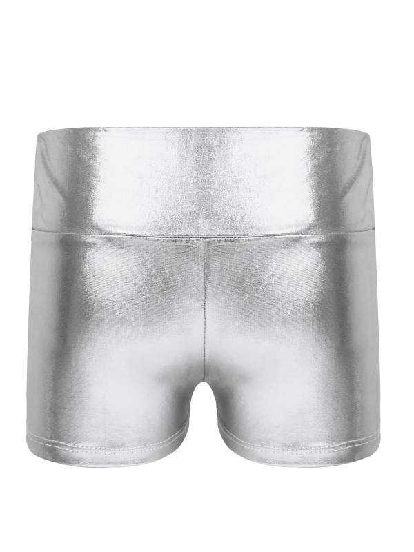 Kids Girls Metallic Shiny High Waist Gymnastic Shorts thumb