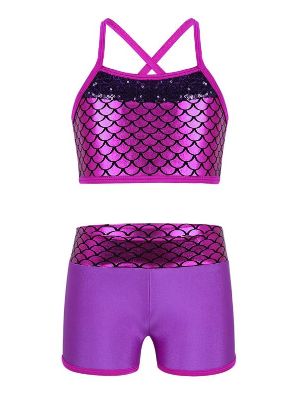 Kids Girls 2pcs Sequins Mermaid Scales Tank Top with Bottoms Set thumb