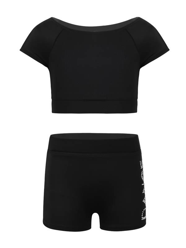 Kids Girls 2pcs Short Sleeves Crop Top and Shorts Sports Set thumb