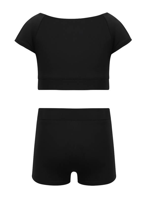 Kids Girls 2pcs Short Sleeves Crop Top and Shorts Sports Set thumb