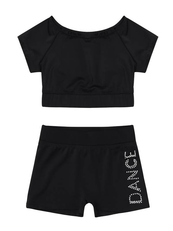 Kids Girls 2pcs Short Sleeves Crop Top and Shorts Sports Set thumb
