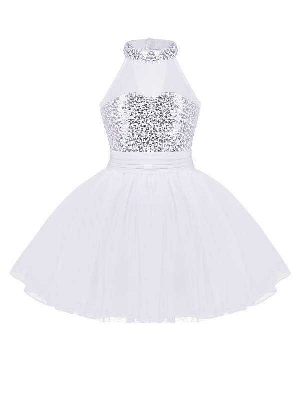 Kids Girls Sleeveless Sequins Ballet Dance Leotard Dress thumb