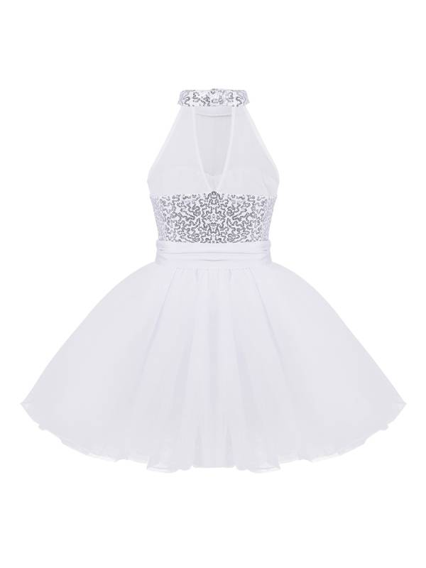 Kids Girls Sleeveless Sequins Ballet Dance Leotard Dress thumb