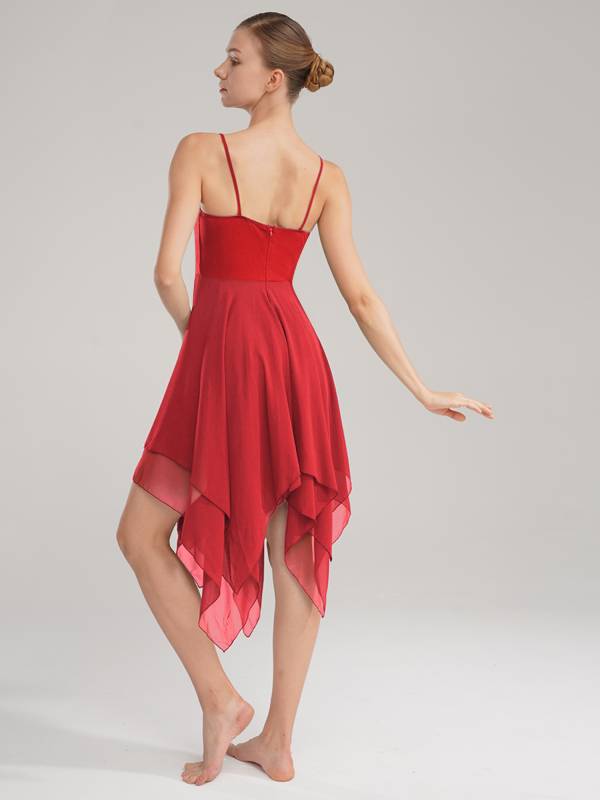 Women Sleeveless Asymmetric Chiffon Lyrical Contemporary Dance Dress thumb