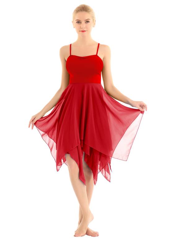 Women Sleeveless Asymmetric Chiffon Lyrical Contemporary Dance Dress thumb