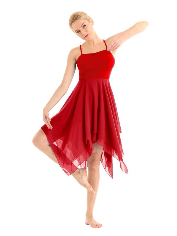 Women Sleeveless Asymmetric Chiffon Lyrical Contemporary Dance Dress thumb