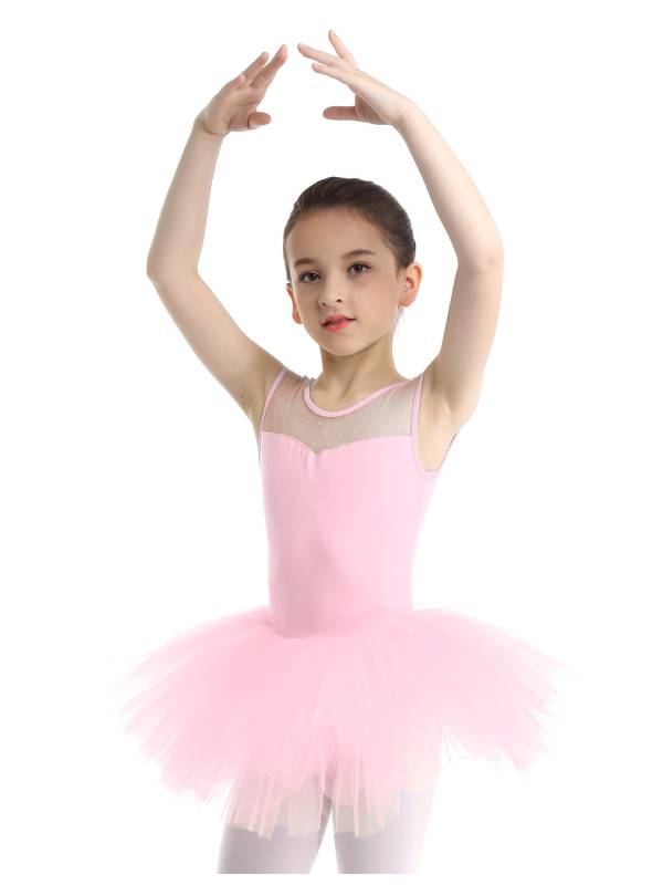 Kids Girls Sleeveless Mesh Ballet Dance Leotard Tutu Dress thumb