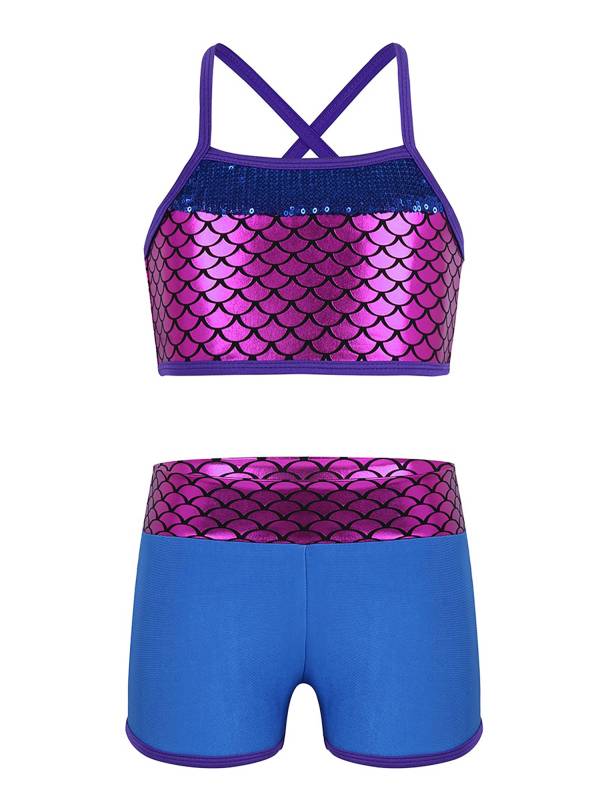 Kids Girls 2pcs Sequins Mermaid Scales Tank Top with Bottoms Set thumb
