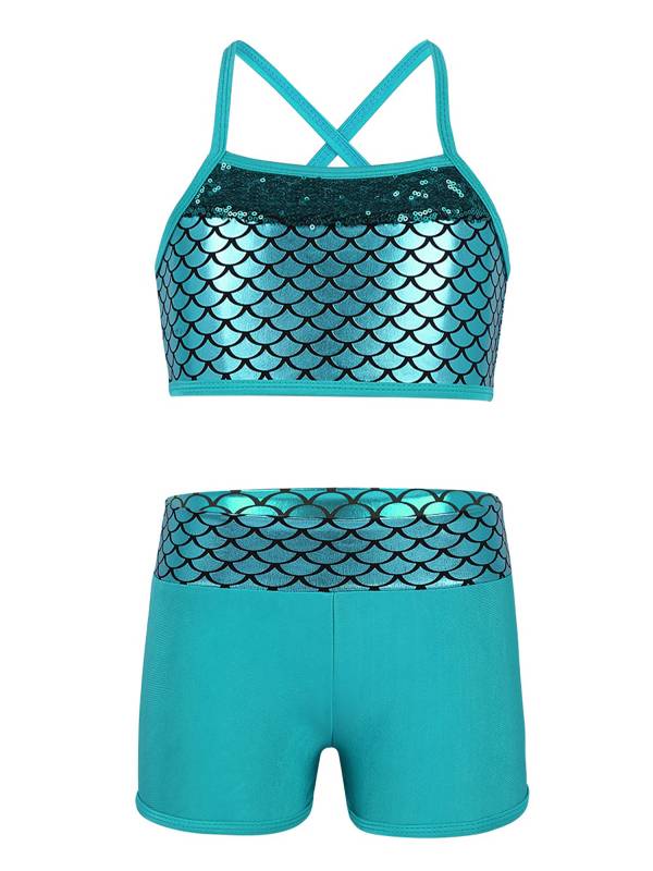 Kids Girls 2pcs Sequins Mermaid Scales Tank Top with Bottoms Set thumb