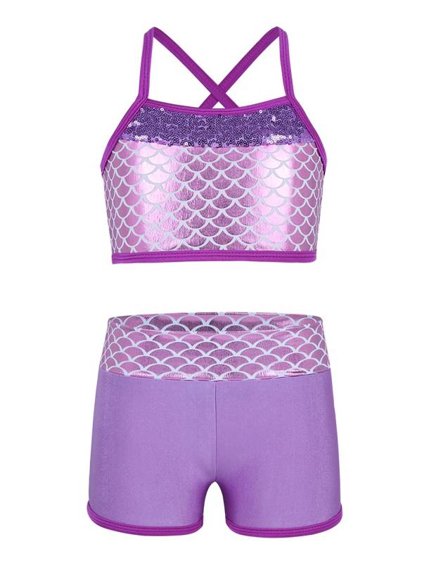 Kids Girls 2pcs Sequins Mermaid Scales Tank Top with Bottoms Set thumb