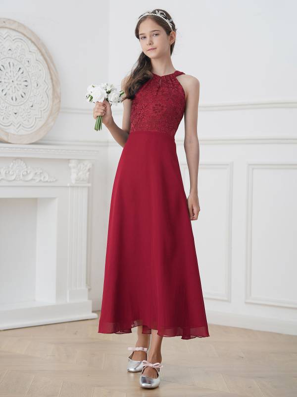 Kids Girls Back Hollowing Maxi Party Wedding Dress thumb