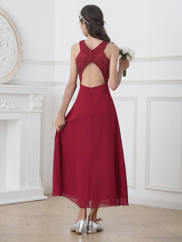 Kids Girls Back Hollowing Maxi Party Wedding Dress thumb
