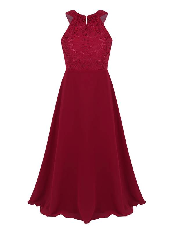 Kids Girls Back Hollowing Maxi Party Wedding Dress thumb
