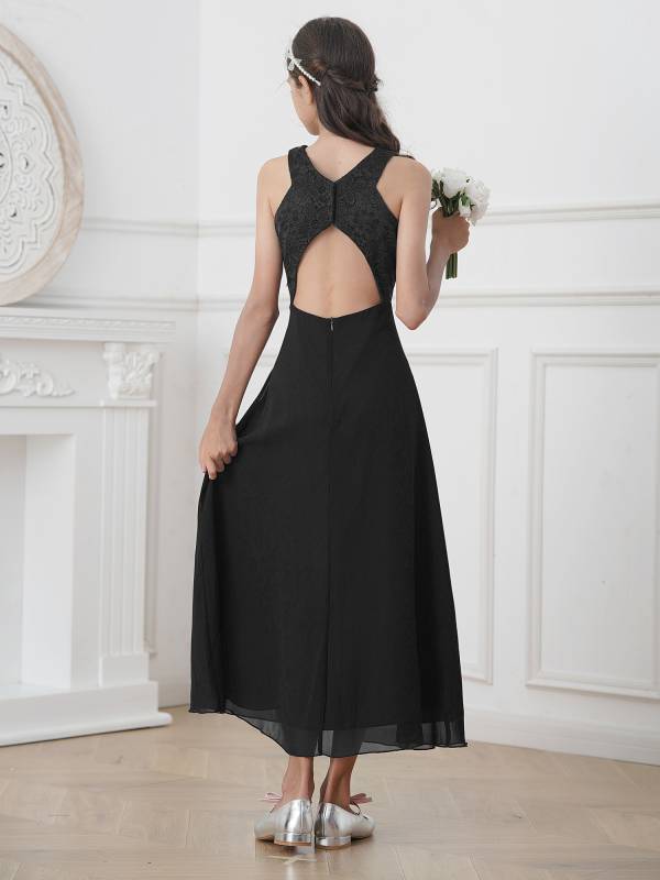 Kids Girls Back Hollowing Maxi Party Wedding Dress thumb