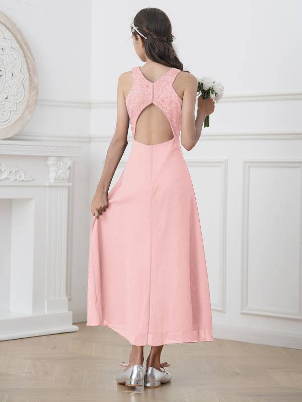 Kids Girls Back Hollowing Maxi Party Wedding Dress thumb