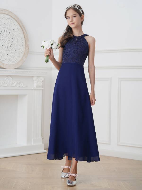 Kids Girls Back Hollowing Maxi Party Wedding Dress thumb