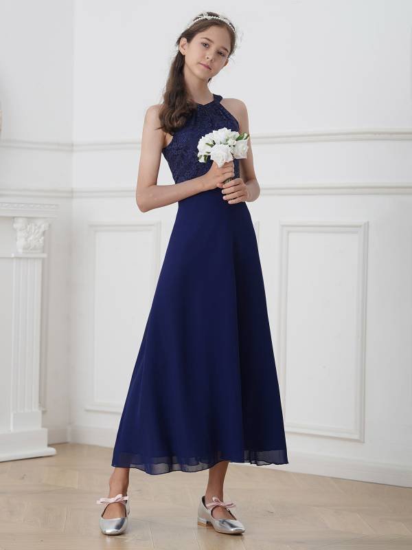 Kids Girls Back Hollowing Maxi Party Wedding Dress thumb