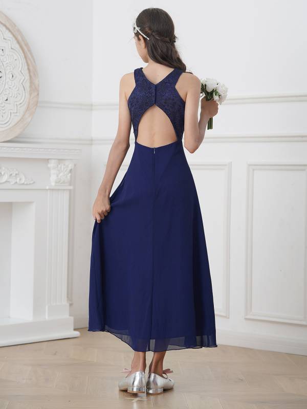 Kids Girls Back Hollowing Maxi Party Wedding Dress thumb