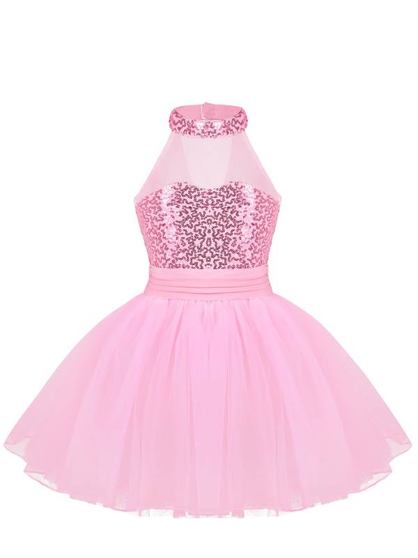 Kids Girls Sleeveless Sequins Ballet Dance Leotard Dress thumb