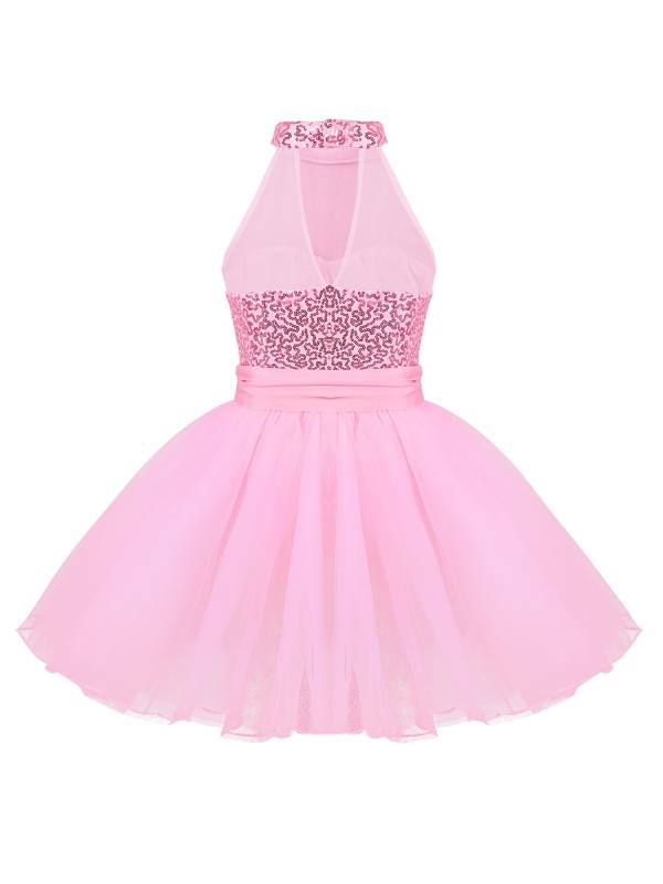 Kids Girls Sleeveless Sequins Ballet Dance Leotard Dress thumb