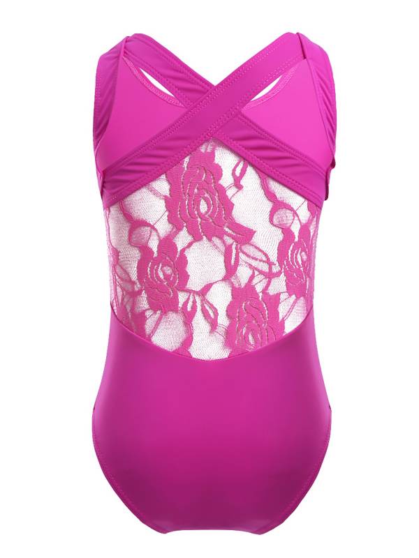 Kids Girls Sleeveless Lace Ballet Dance Leotard thumb