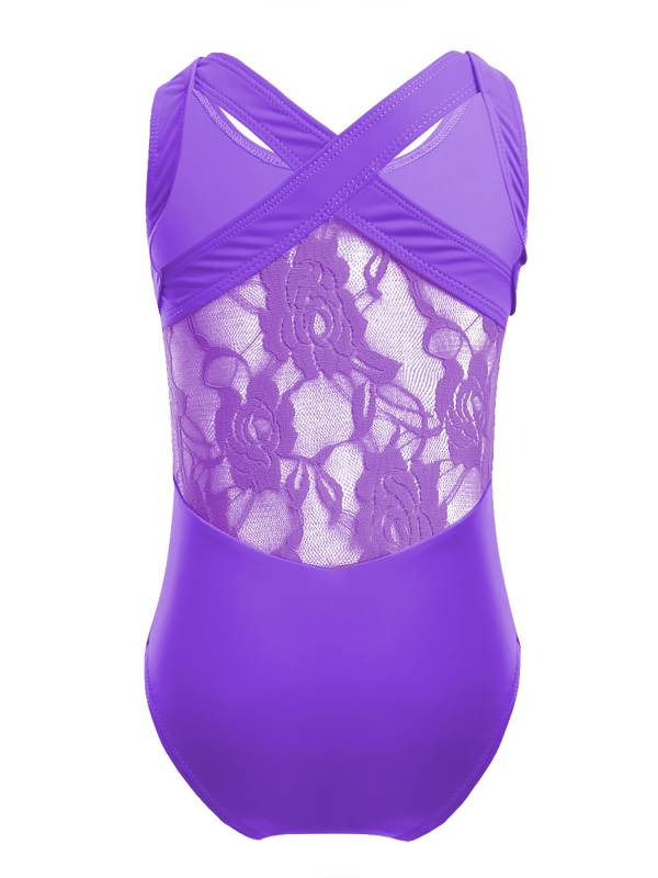 Kids Girls Sleeveless Lace Ballet Dance Leotard thumb