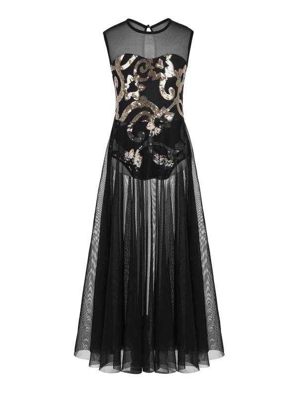 Girls Sleeveless Floral Sequins Lyrical Dance Leotard Dress thumb